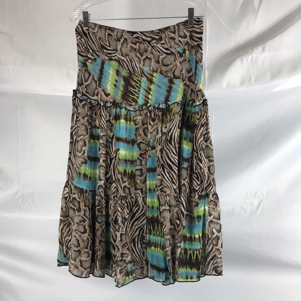Pleated Peacock Print Midi Skirt
